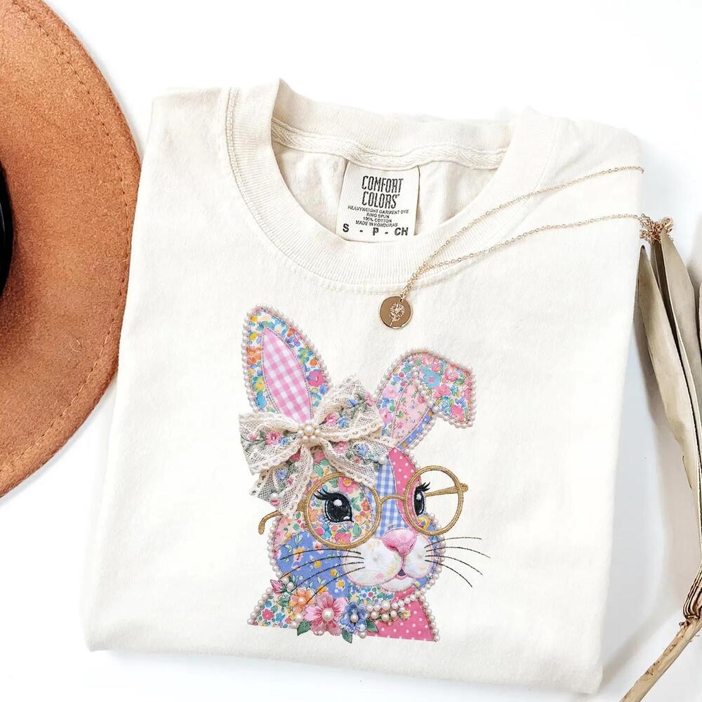 Patchwork Bunny Shirt Retro Cottagecore Easter Shirt
